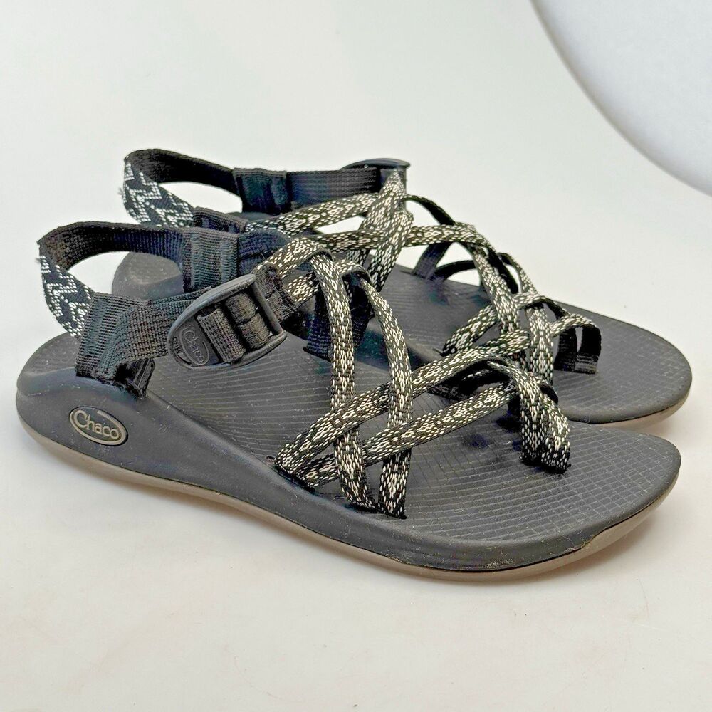 Chaco ZX2 Dual Strap Classic Sandals Womens Size 8 Black White EUC
